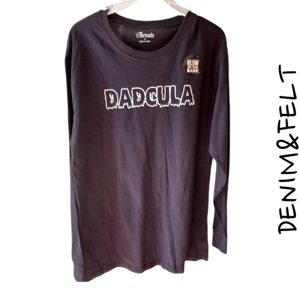 10 Threads Black Lightweight Long Sleeve Dadcula Halloween Glow n The Dark Shirt